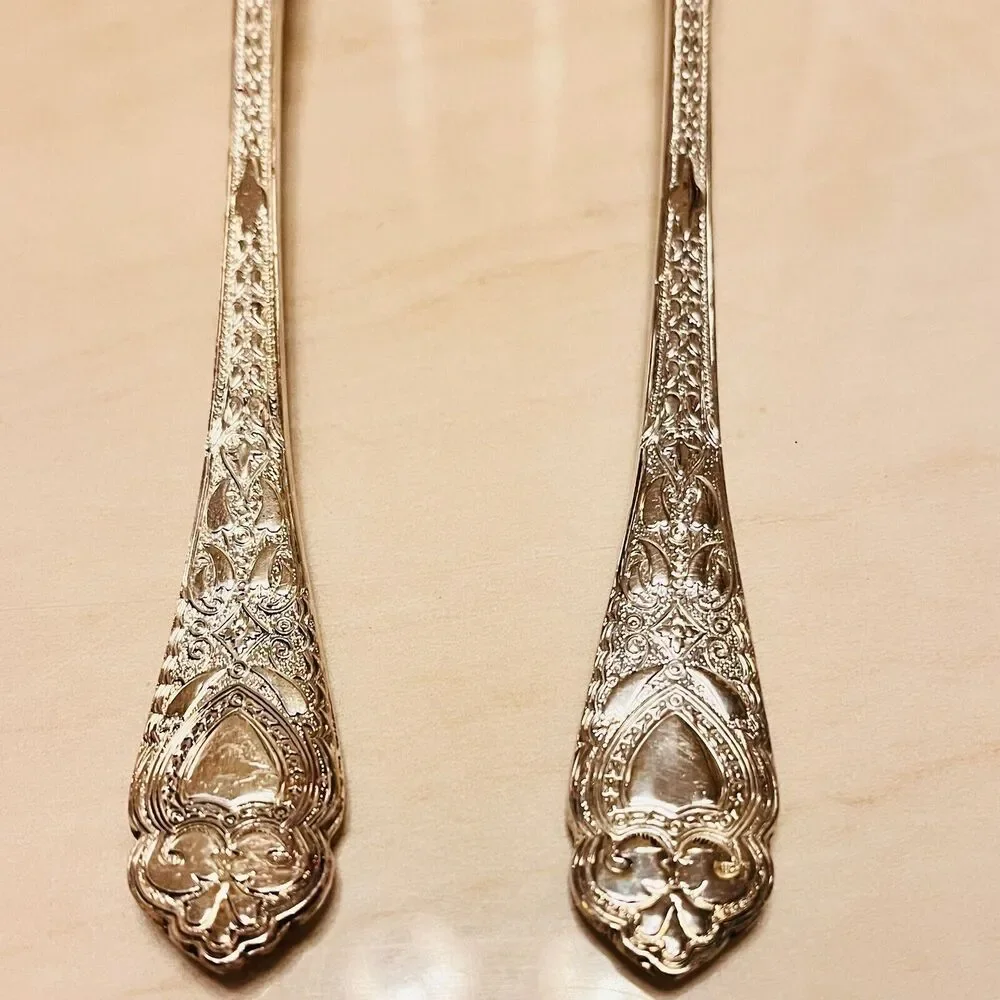 Vintage William Adams Sheffield England Serving Spoon Set Silverplate Gold Wash - Picture 5 of 10